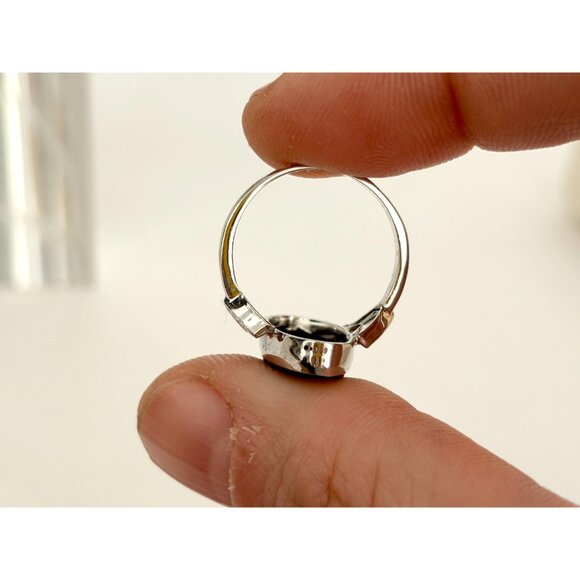 Marquise Shaped Black Onyx Split Shank 925 Sterling Silver Vintage Ring - sz 6 - Picture 11 of 12